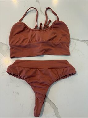 Rust High-Waist Bikini Set - Elegant Two-Piece Swimwear